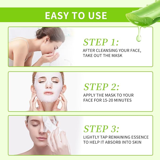 Aloe Vera Facial Mask for Women,Hydrating Face Mask Sheet Home SPA,Moisturizing Face Sheet Mask for Dry, Oily, Sensitive Skin 30ml(5Pack)