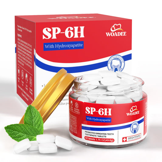 SP-6 Probiotics & Hydroxyapatite Toothpaste Tablets - Remineralizing Enamel Repair, Fluoride-Free Whitening, Mint Fresh Travel Tabs (62 Count)
