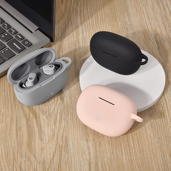 AIRSPO Silicone Case Compatible with Beats Studio Buds Case 2021 Soft Protective Cover for Beats Wireless Earbuds with Keychain (Moon Gray)