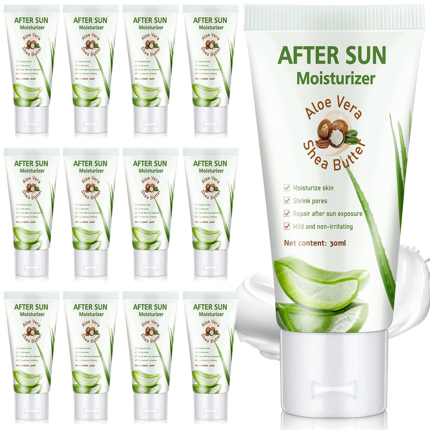 Dansib 12 Pcs After Sun Lotion Mini Aloe Vera Lotion Bulk Travel, 1 oz Travel Size Aloe Vera Skin Moisturizer Organic Mini Sunscreen Bulk Party Favor Moisturizing for Face and Body