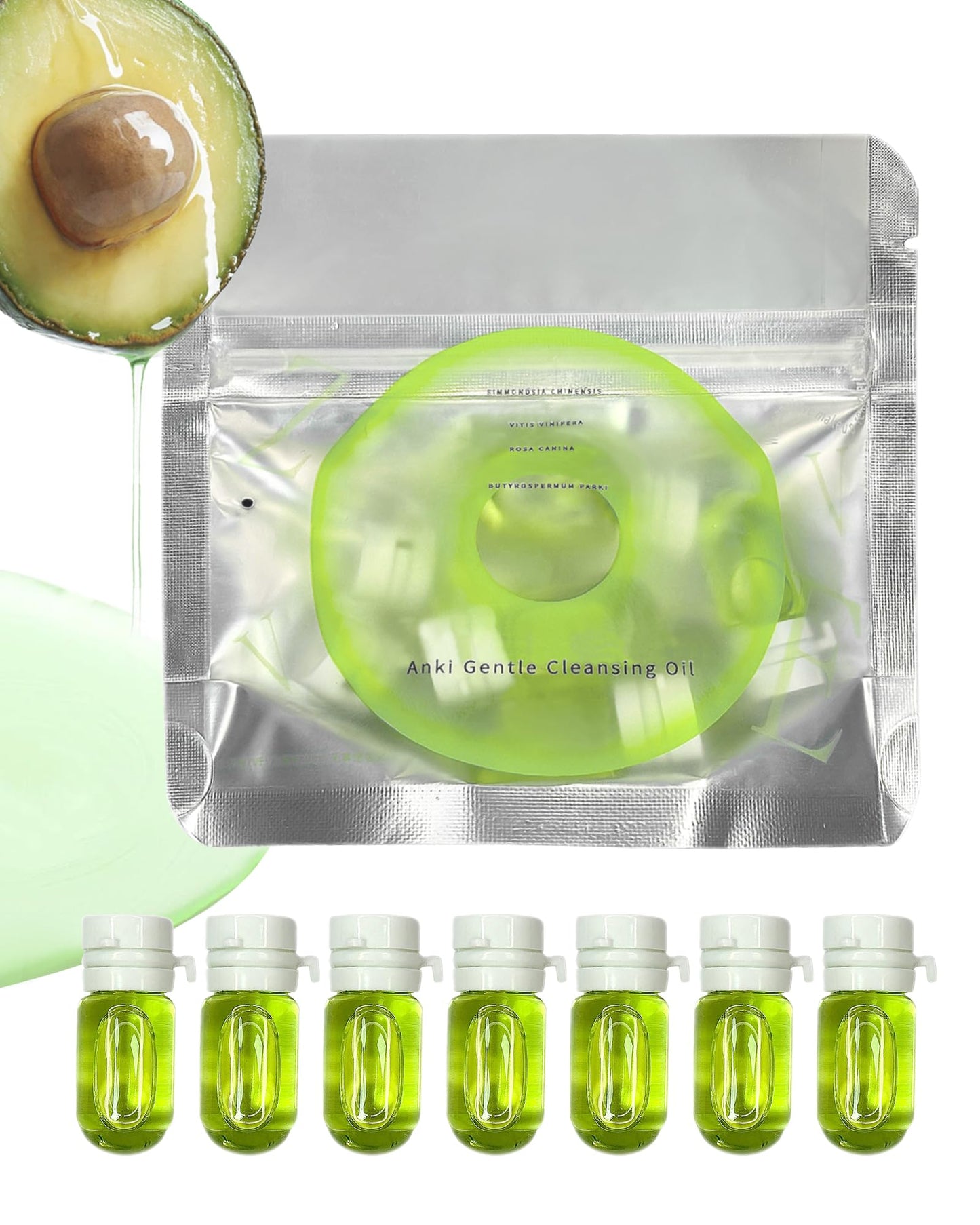 Makeup Remover Oil Portable Kit-7 Pcs Mini Travel Size Bottles Cleansing Oil for Face,Skincare Small Makeup Remover Oils,Deep Cleaning without Clogging Pore,for Dry & Neutral Skin (Green)