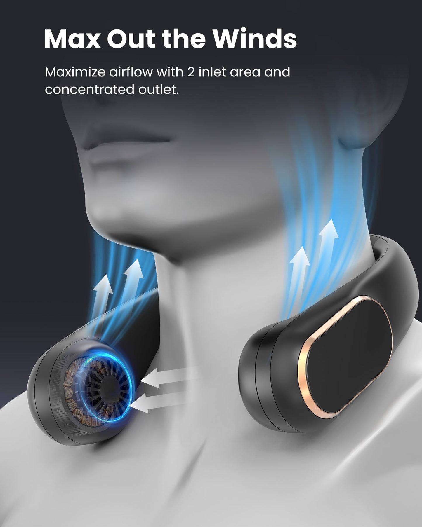 SLENPET Neck Fan, Rechargeable Personal Portable, Hands Free wearable Battery Operated 5 Speeds, USB Neck Cooling for Indoor Outdoor, Adjustable Width Fit, Digital Display, 4-12 Hours