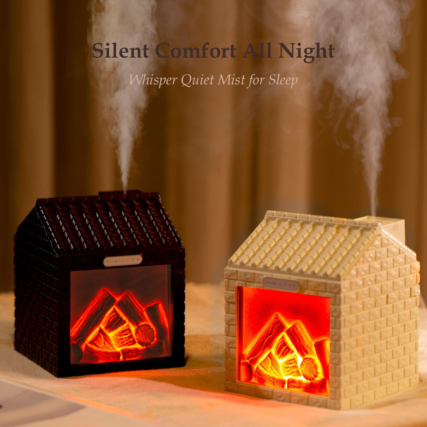 Mini Fireplace Cool Mist Humidifier with Flame Light, USB Powered, Auto Shut-Off, Portable for Bedroom Office Travel, 200ml, Coffee Brown