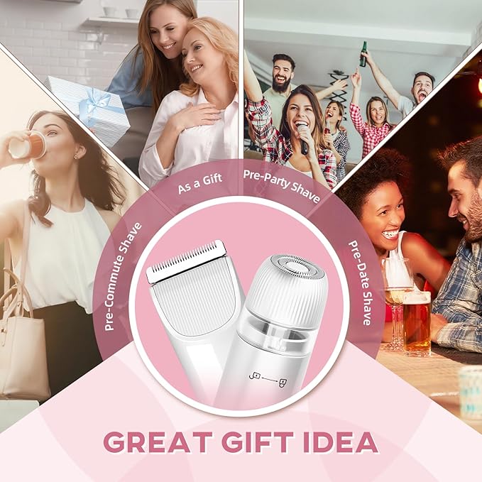 Bikini Trimmer for Women,Dual Head Shaver, IPX7 Waterproof, Compact Travel Design Bikini Shaver for Public Hair, Facial and Body(White)