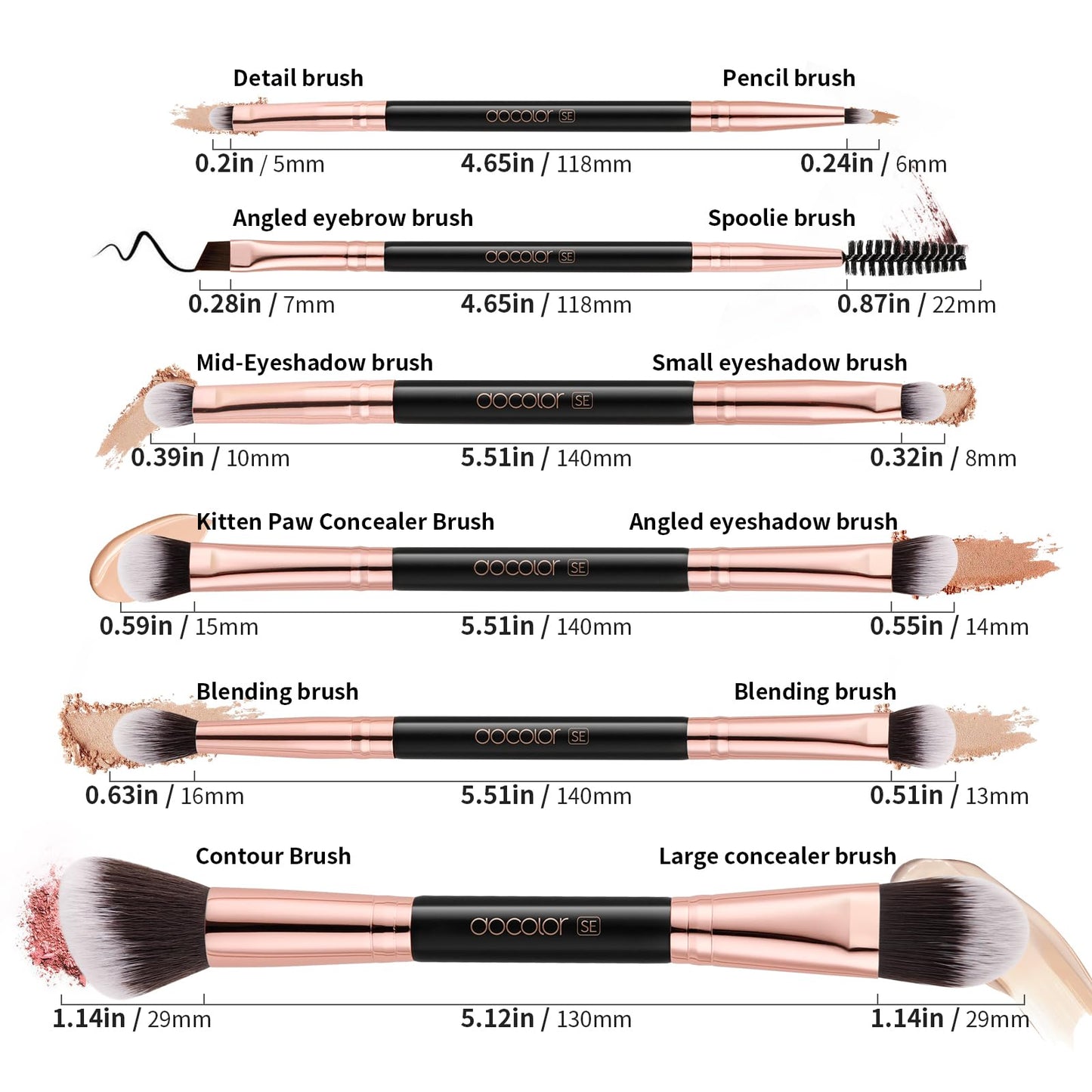 Docolor Double Sided Makeup Brushes, 6Pcs Double Ended Eyeshadow Brush Set Professional Eye Makeup Brushes Set Foundation Eyeshadow Blending Eyebrow Travel Make Up Brushes Kits