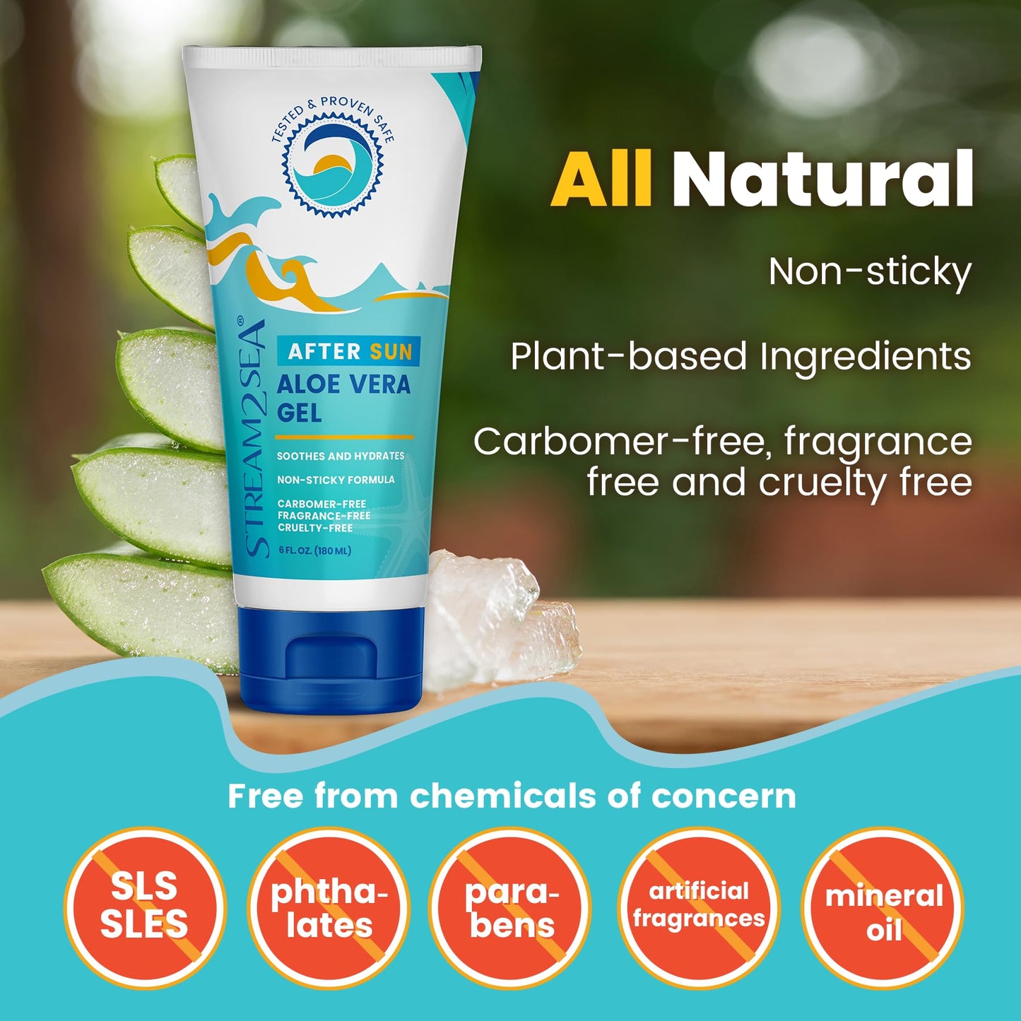 STREAM 2 SEA Soothing Aloe Vera Gel, Reef Safe Paraben Free All Natural Underwater Sting and Sunburn Relief, After Sun Care for Face and Body Easy to Absorb Hydration Moisturizing Formula, 6 Fl oz