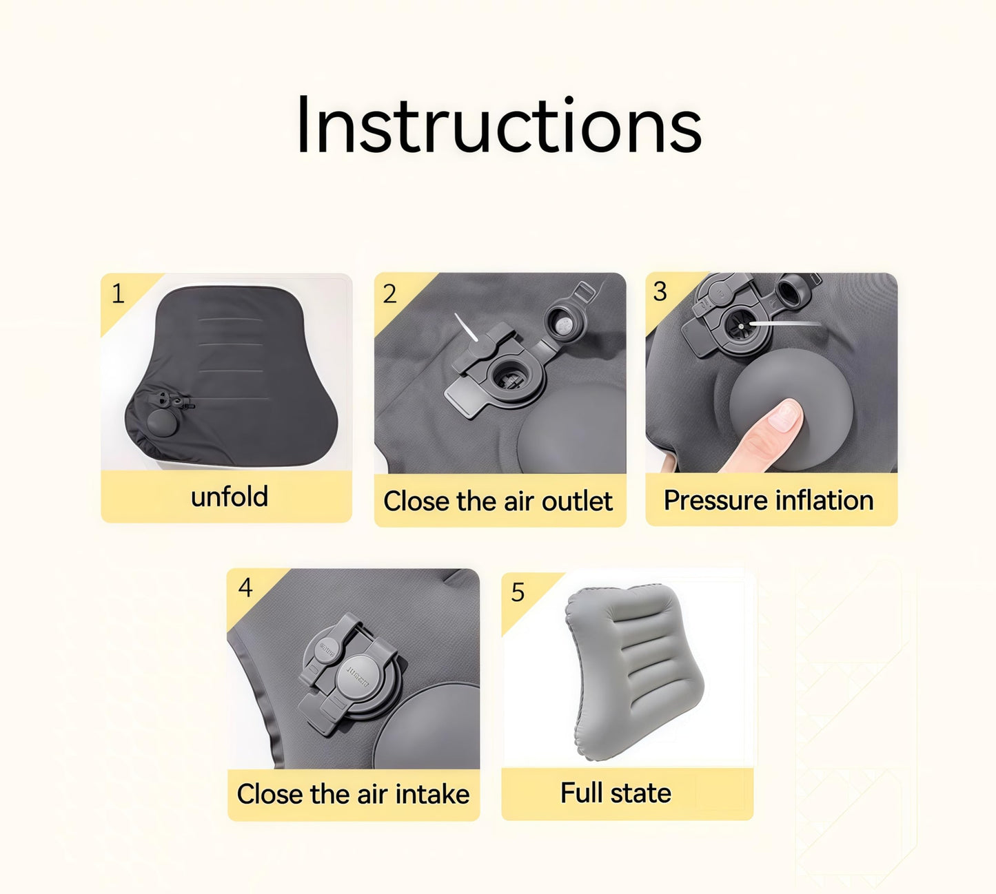 Inflatable Lumbar Support Pillow for Travel Seat and Office Chair, Back Support Pillow for Airplane Travel and Car, Lumbar Pillow for Lower Back Pain Relief and Improve Posture, Easy to Carry - Grey