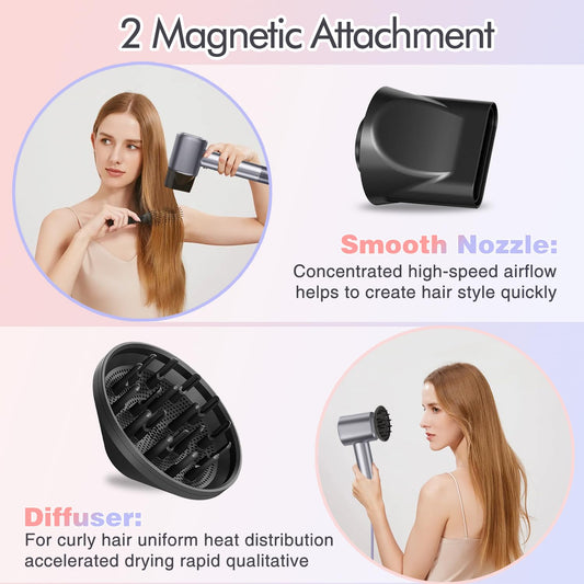 Swharzcopt Hair Dryer with Diffuser,1500W Professional High Speed Ionic Blow Dryer for Fast Drying,Low Noise Thermal Control Hair Dryer for Curly Hair,Magnetic Nozzle,5 Temps,3 Speeds,for Home,Travel
