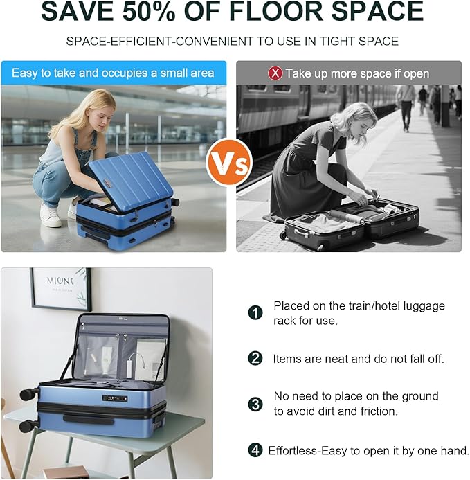 KROSER Carry On Luggage with Spinner Wheels & Built-in TSA Lock, Expandable Top Loading Hard Shell Suitcase Large Capacity Durable Rolling Luggage with USB Port, Carry-On 20-Inch, Light Blue