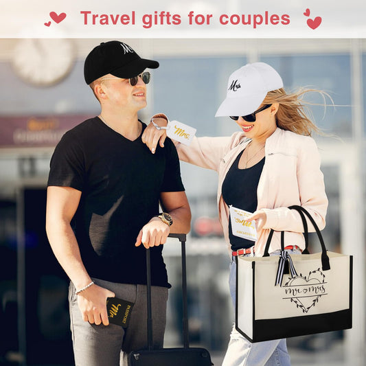 VAIPI Wedding Gifts for Couples 2025, Personalized Mr & Mrs Gifts for Honeymoon, Engagement Gift for Newlyweds with 12 oz Insulated Tumblers Caps Passport Holders Baggage Tags Wishing Bottles Tote Bag