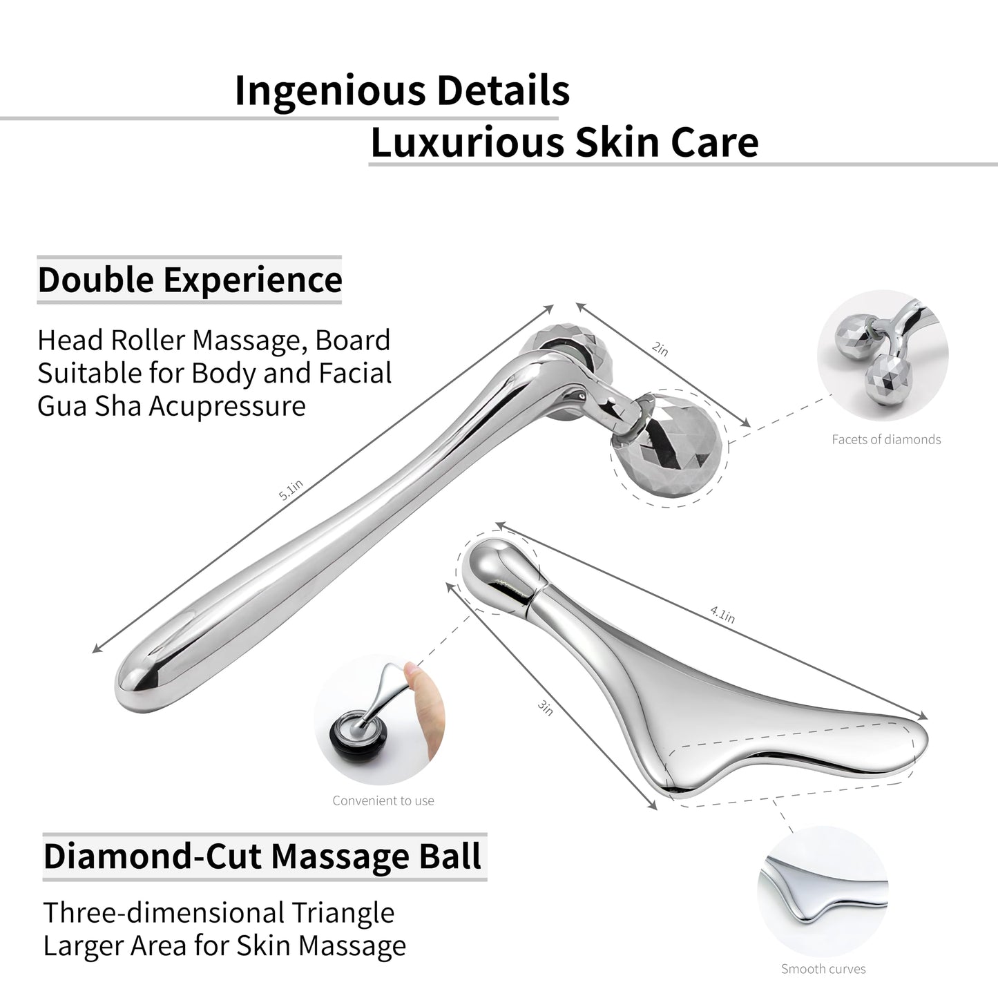 KEZIAHXU Face Roller Massage Skin & Gua Sha Facial Tools, Eye Roller for Puffy Eyes, Cream Applicator for Lift 4-in-1,Massage Tool for Face Neck Eye Body Skin Care. Skin Care Gift for Women.