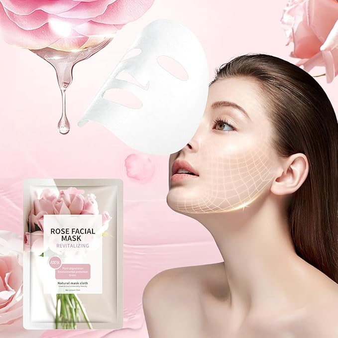10 Sheets Face Masks Skincare for All Skin Types, Rose Hydrating Face Sheet Masks Suitable for Sensitive Skin, Pink Moisturizing Facial Mask for Women Skin Care, Face Mask Gifts for Face Spa