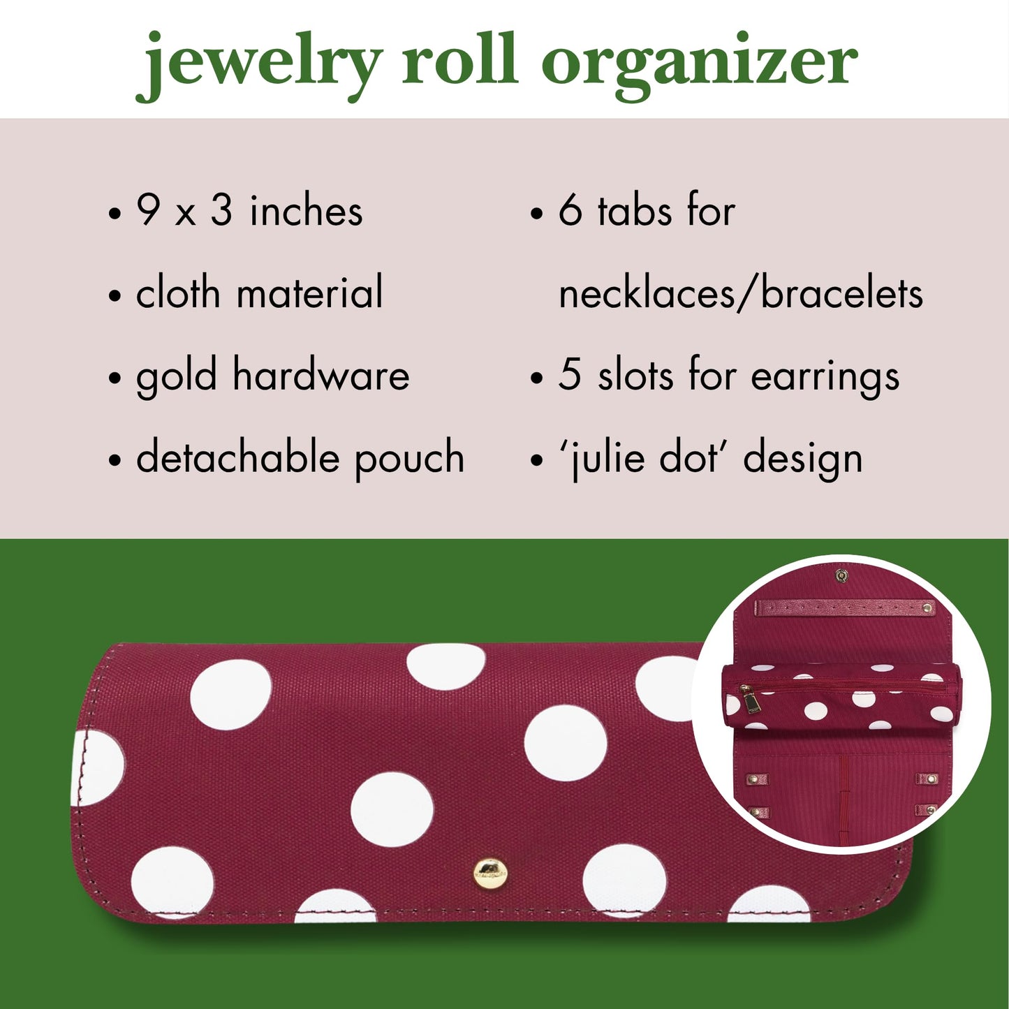 kate spade new york Travel Jewelry Case Organizer, Fabric Jewelry Box for Women, Cute Jewelry Organizer Holds Necklaces, Rings, Bracelets, Small Jewelry Roll (Julie Dot)