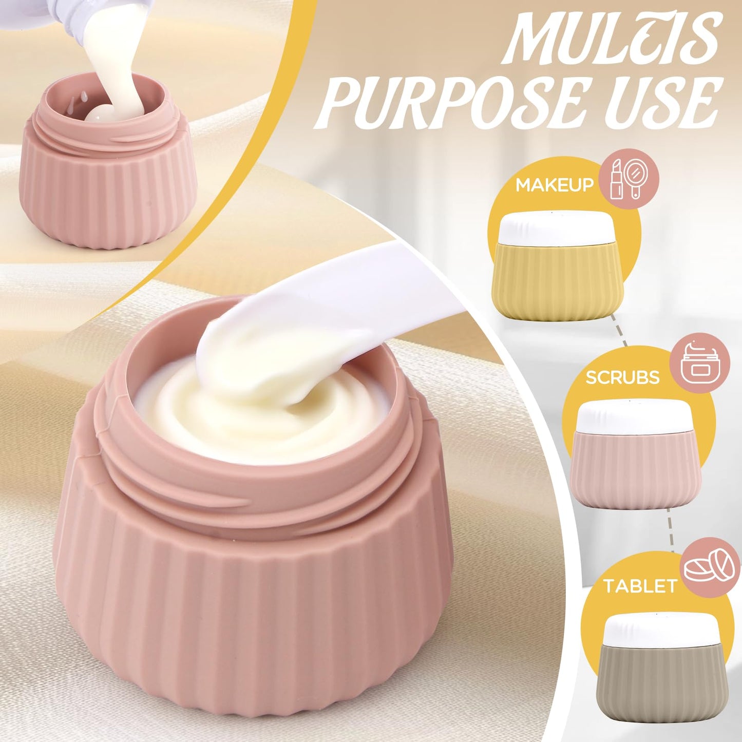 YIIMER Travel Bottles for Toiletries 6 Pack, TSA Approved Travel Size Toiletries Containers Set, 3 Silicone Leak Proof Refillable Bottles and 3 Creams Jars Accessories Kit W/Clear Bag(Apricot)