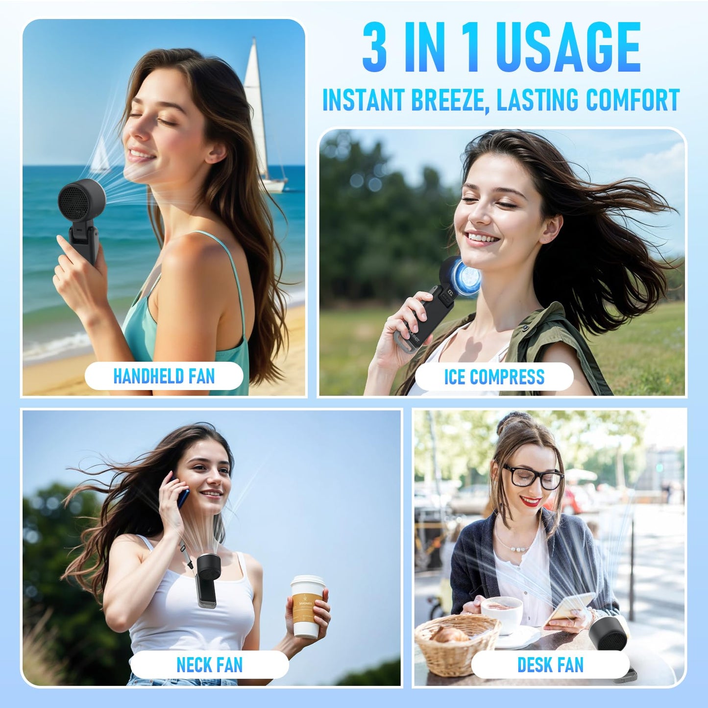 PlayHot Portable Handheld Turbo Fan with Ice Cooling, Rechargeable Personal Fan, Up tp 12Hrs Cooling, 5 Speed 25550RPM Powerful Portable Fan for Travel, Outdoor, Camping, Hiking (Black)