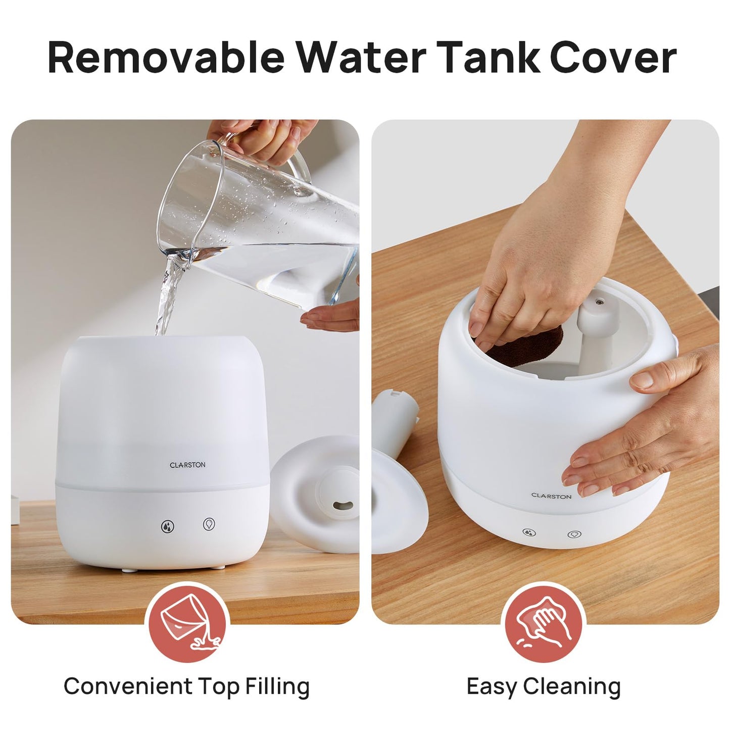 Clarston 2L Cool Mist Humidifier for Bedroom with 360° Adjustable Nozzle, High and Low Mist Levels, Ultra-Low Noise, Light-Off, No BPA, Auto Shut Off, Ideal Baby Humidifier with Easy Top Filling