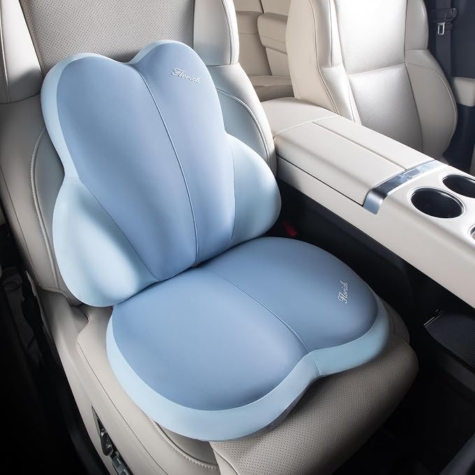 FLORICH Car Seat Cushion and Back Support for Car Ultrathick Memory Foam Office Chair Cushions with Lumbar Support Pillow for Sciatica & Back & Tailbone Pain Relief (Blue)