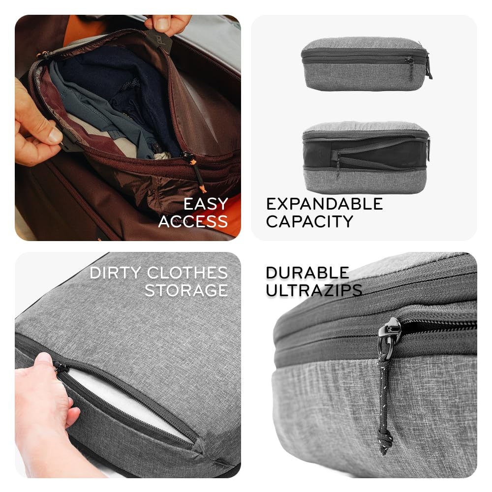 Peak Design Ultralight Mesh Packing Cube, Charcoal, Stretchy Mesh Luggage Cube with Strap Attachment Points and Luggage Pass Throughs, Zipper Opening, Travel Organizer for Men and Women, Size M