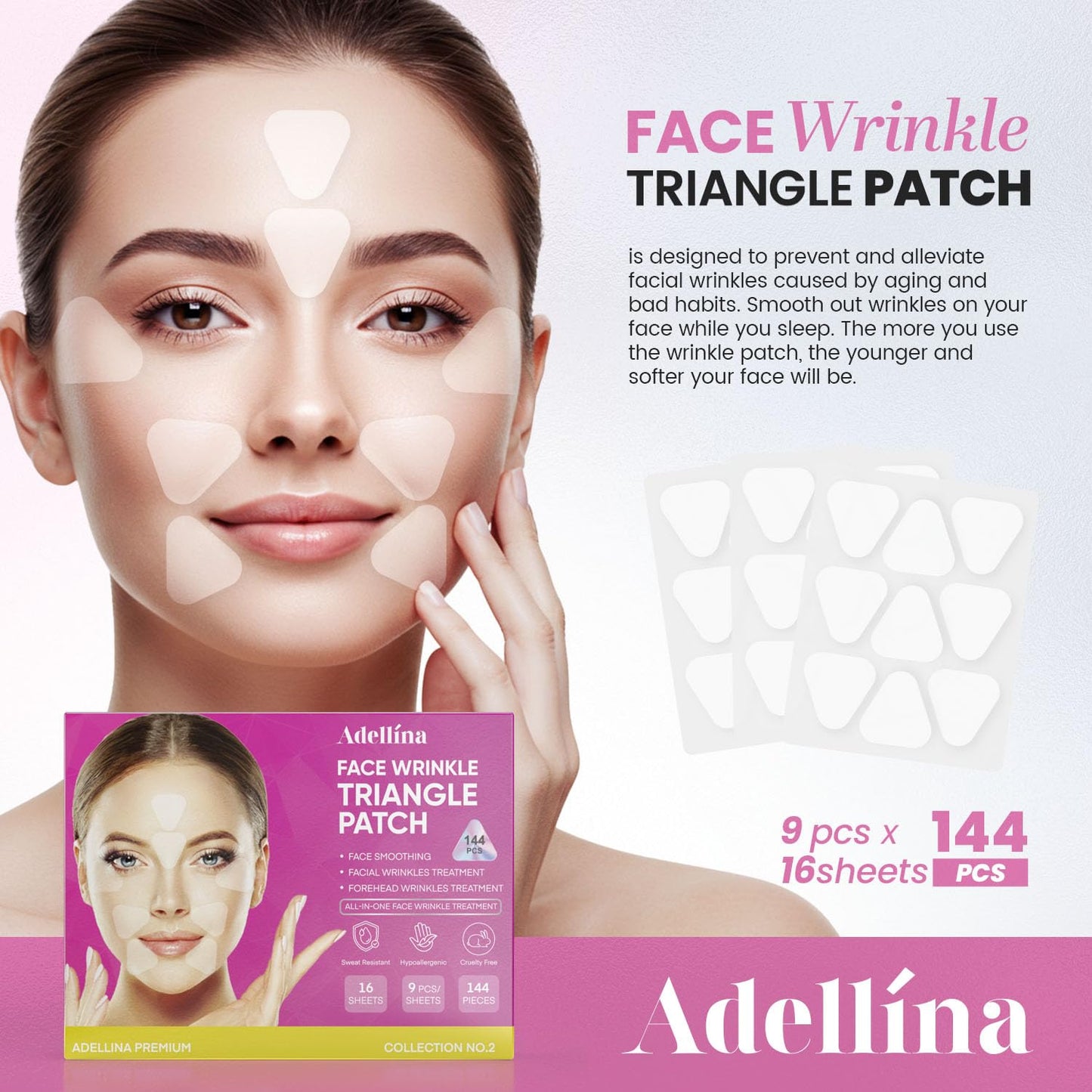 New Anti Facial Wrinkle Patches: Anti Wrinkle Patches Overnight - Smile Line Pathces - Facial Wrinkle Patche for Forehead, Smile Line, Under Eye 144 Pcsx 1Pack