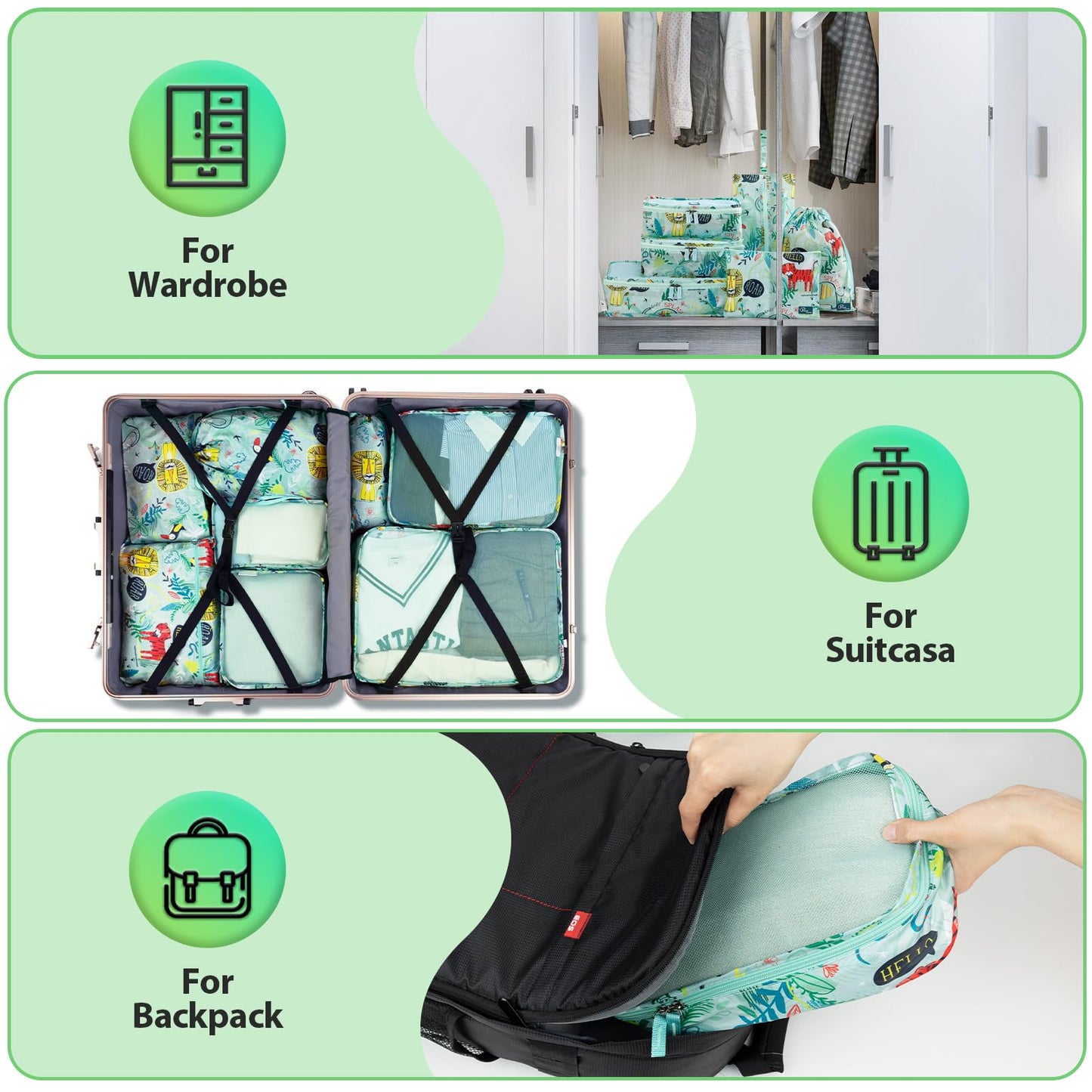 Packing Cubes for Travel, 8 Pieces Luggage Packing Organizers for Suitcase, Kid Packing Cubes, Travel Essentials for Girls and Women