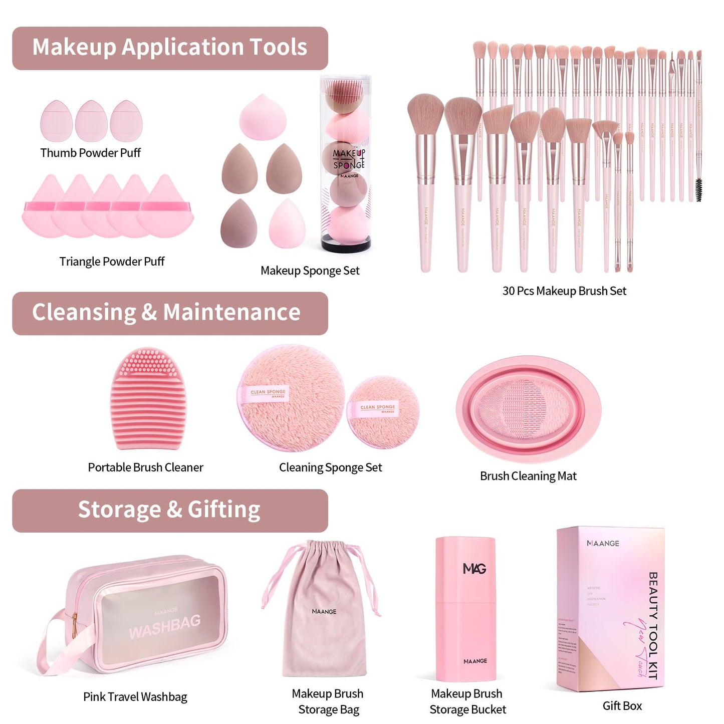 MAANGE Makeup Brush Set 51 PCS Professional Makeup Brushes for Foundation Powder Concealers Eye shadows Blending Blush Travel Make up Brush Kit (Pink)