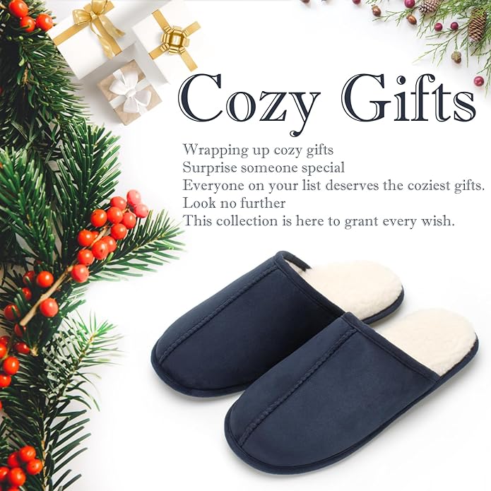 Men's Scuff Slippers with Memory Foam, Faux Suede Open Back House Slip-ons, Non-slip Indoor/Outdoor Soles, Unique Gifts, Sizes 8-15