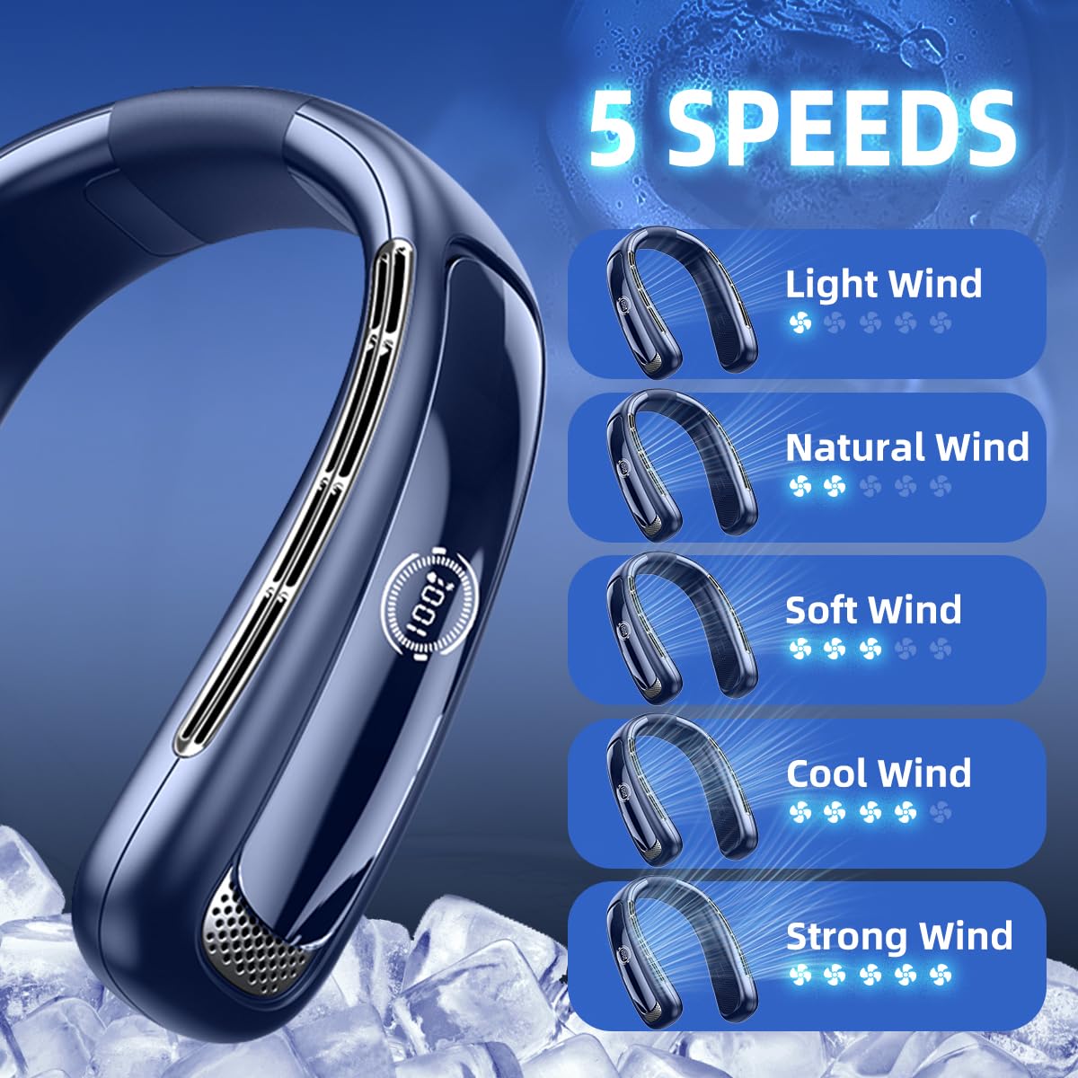 Portable Neck Fan Personal Air Conditioner 5200mah Bladeless Cooling Neck Fan Portable Rechargeable That Blow Cold Air Neck Cooler Wearable Fan Around Your Neck For Men Women Travel Essentials Gift