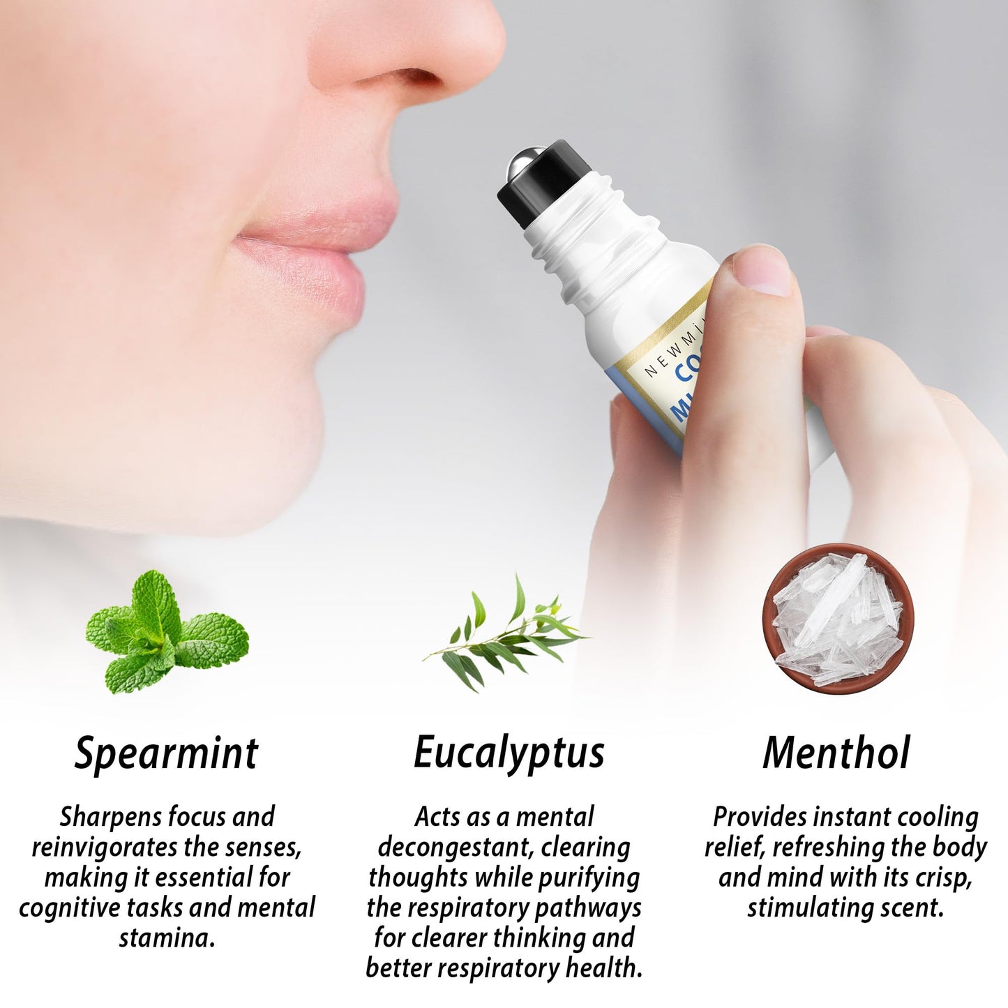 Cool Menthol Migraine Roll on Stick Natural Fast Cooling Peppermint Eucalyptus Aromatherapy Essential Oil for Headache Perfect Selfcare Gift Men Women