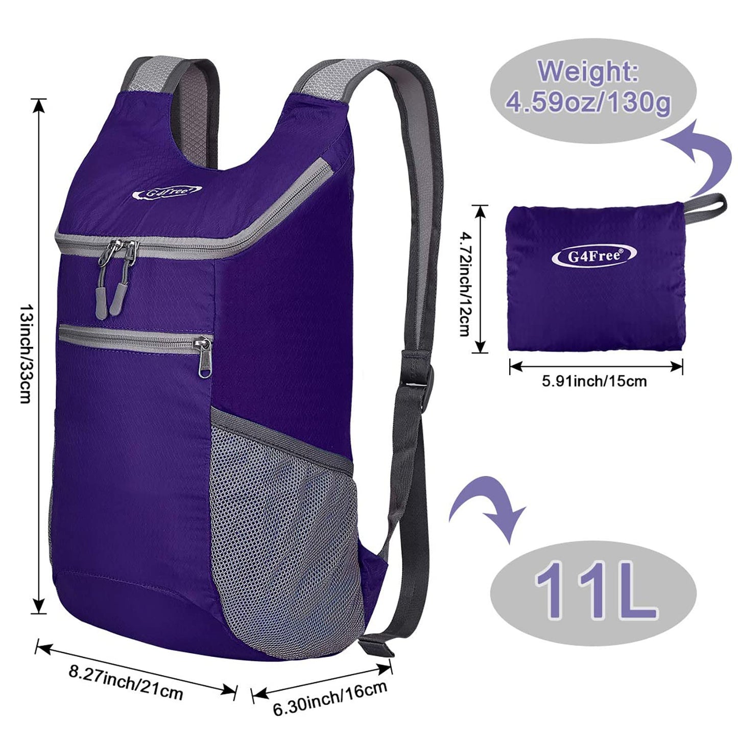 G4Free Lightweight Packable Hiking Backpack for Men Women Small Hiking Daypacks Foldable Shoulder Pack Casual Outdoor Bag 11L