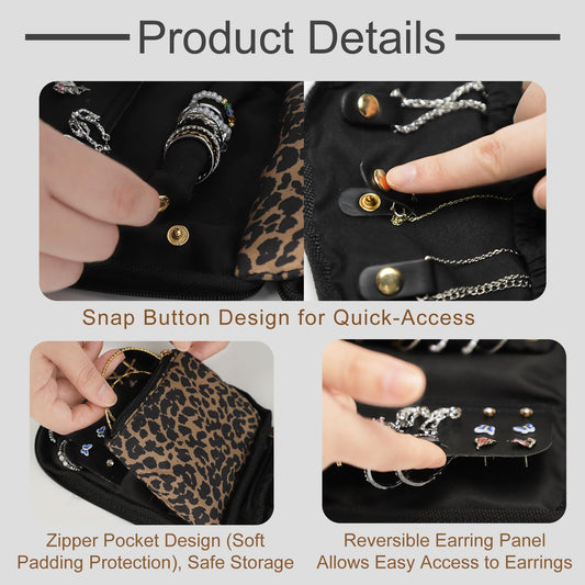 U+U Travel Jewelry Case for Women Portable Jewelry Travel Organizer for Journey-Rings, Necklaces, Earrings, Bracelets (Leopard)