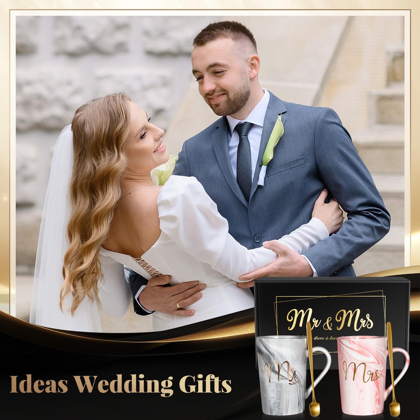 Linkax Mr and Mrs Coffee Mug Couple Gifts, White Elephant Christmas Wedding Gifts for Couples 2025, Useful Anniversary Engagement Present for Couple Newlyweds Husband Wife Bridal Shower Bride to Be