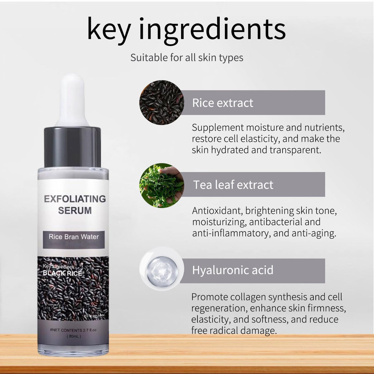 Rice Peeling Ampoule, Black and White Rice Serum Ampoule Duo for Face Exfoliant Dead Skin Remover, Day & Night Face Scrub, Gentle Peel + Pore Minimizing & Deep Hydration (Black Rice, 2.7floz)