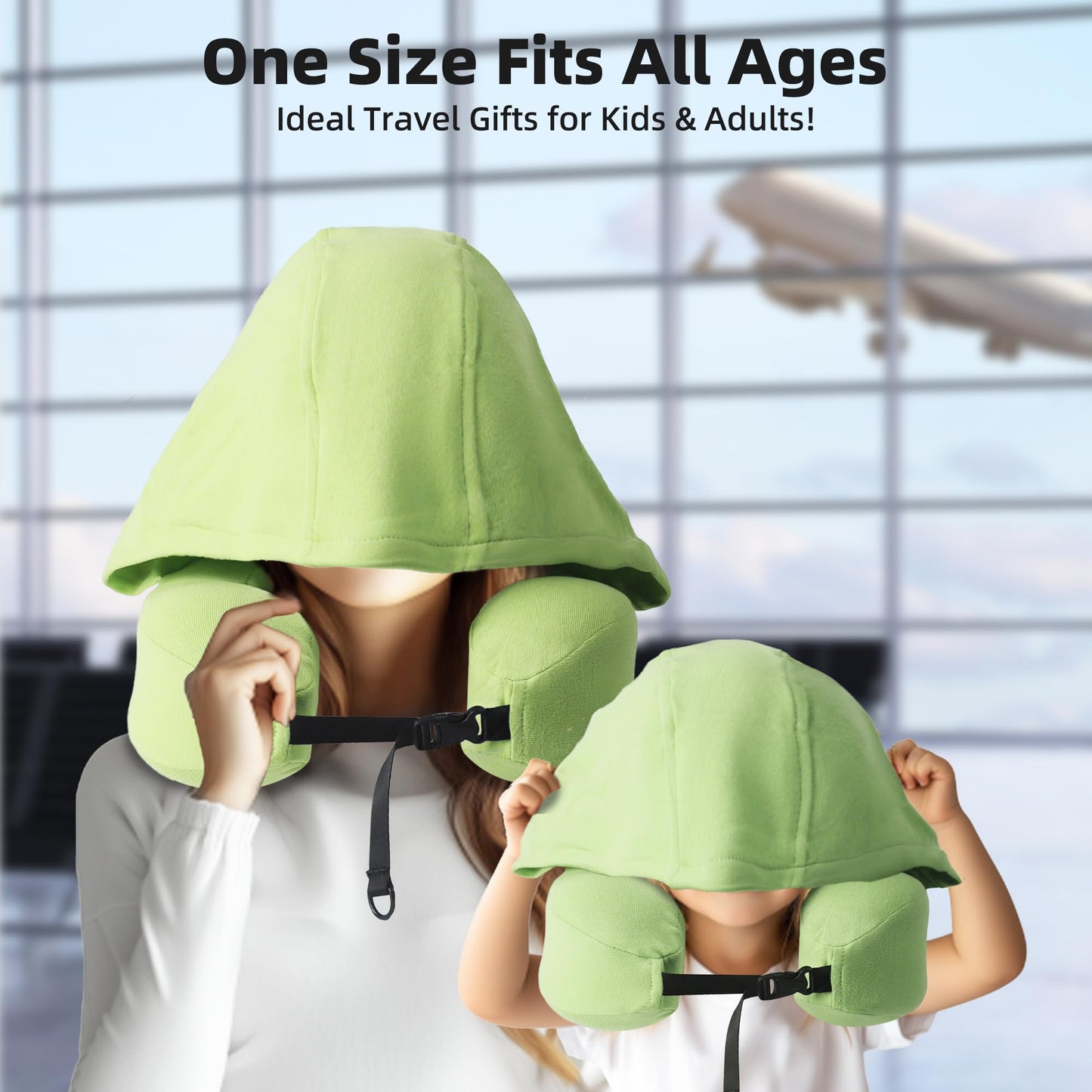 ALLINCOZY Privacy-Friendly Hooded Travel Pillow for Kids & Adults, Sensory-Friendly, Memory Foam Neck Support for Airplane, Car & Train, Breathable Fabric, Portable, Ultimate Comfort
