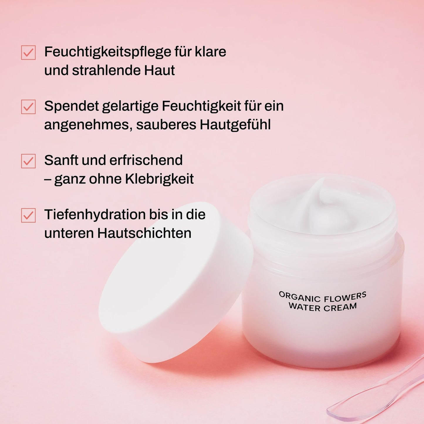 Whamisa Organic Flowers Water Cream, 95.2% Organic, Waterless Formula, Fermented Postbiotic for Deep Hydration & Soothing, Moisturizing (50ml)