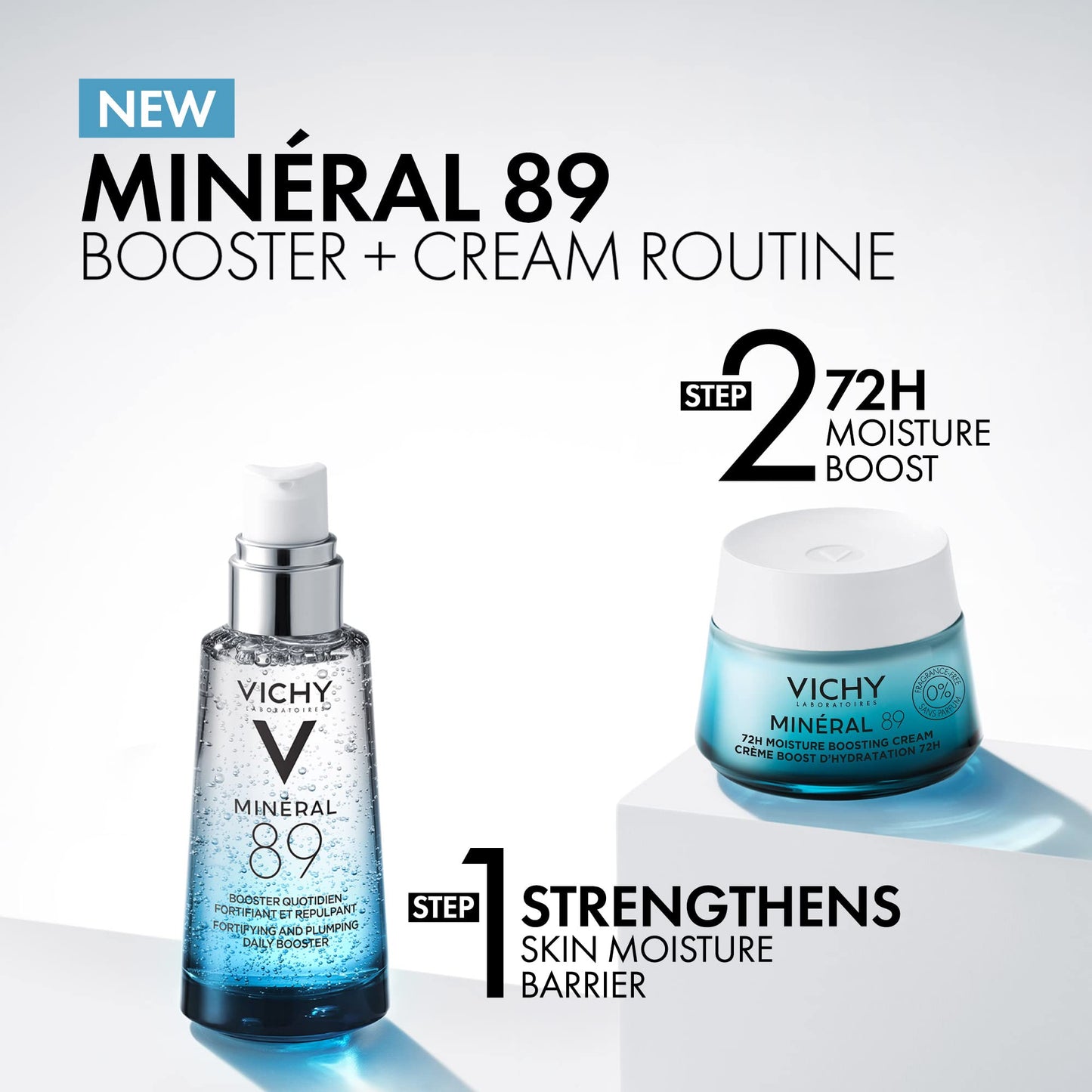 Vichy Fragrance Free Hydration Power Duo, Skin Care Set with Mineral 89 Booster Serum & Mineral 89 Fragrance Free Cream, Moisutrizing Face Cream & Hyaluronic Acid Serum