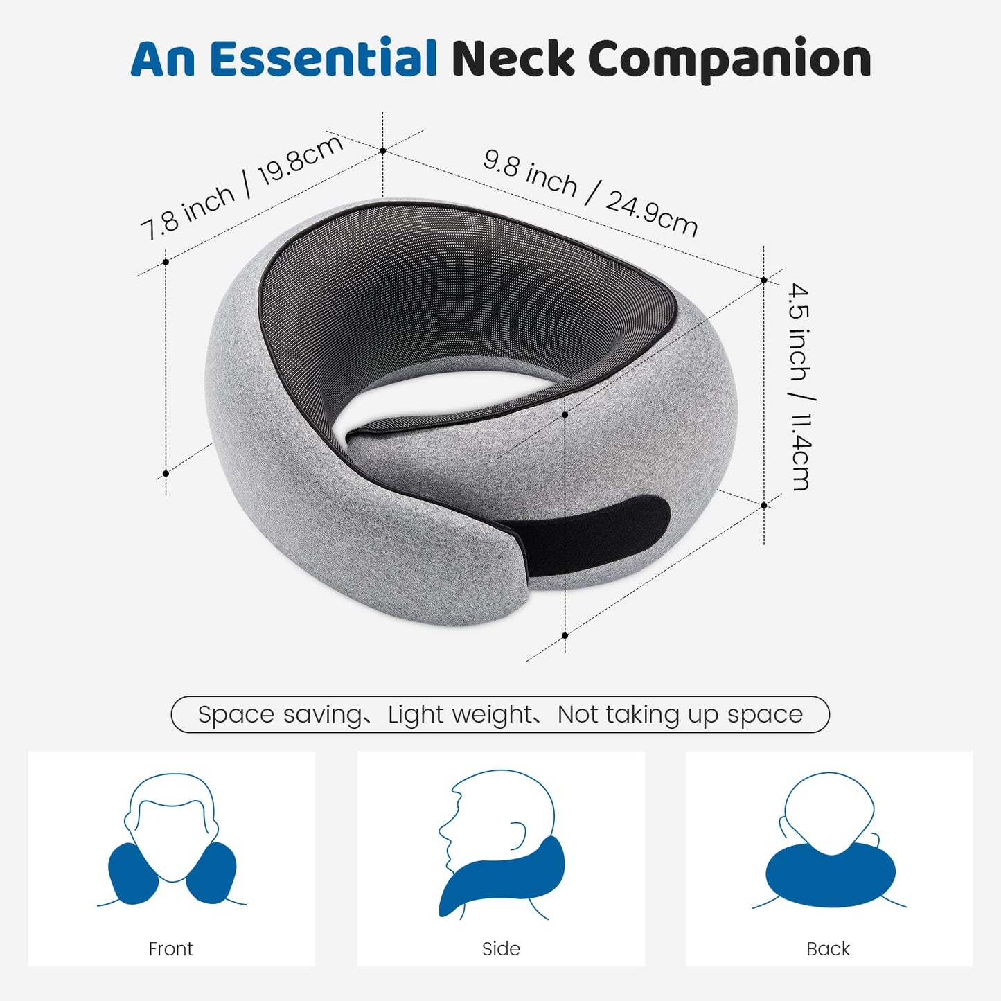 4litamz Neck Pillow Airplane,100% Pure Memory FoamTravel Neck Pillow Travel Neck Support Ergonomic &Portable Design Best for Sleeping Plane Car Train Office Flight (Small Grey)