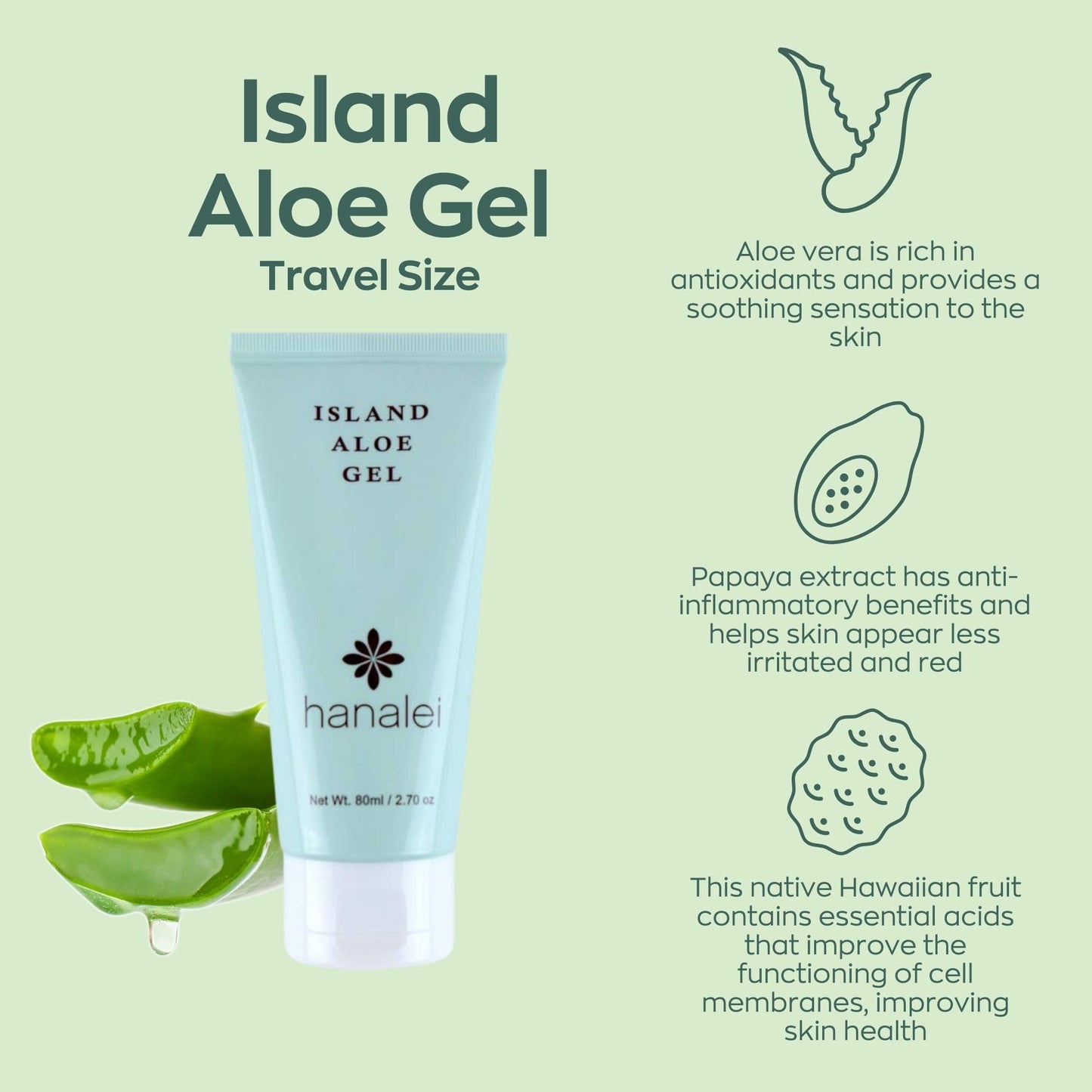 Hanalei Aloe Gel – Soothing After-Sun Care & Daily Moisturizer – Hydrating, Cooling Aloe Vera Gel for Face & Body – Cruelty-Free, Paraben-Free Skincare – Natural Moisturizer – Travel Size - 2.7 oz