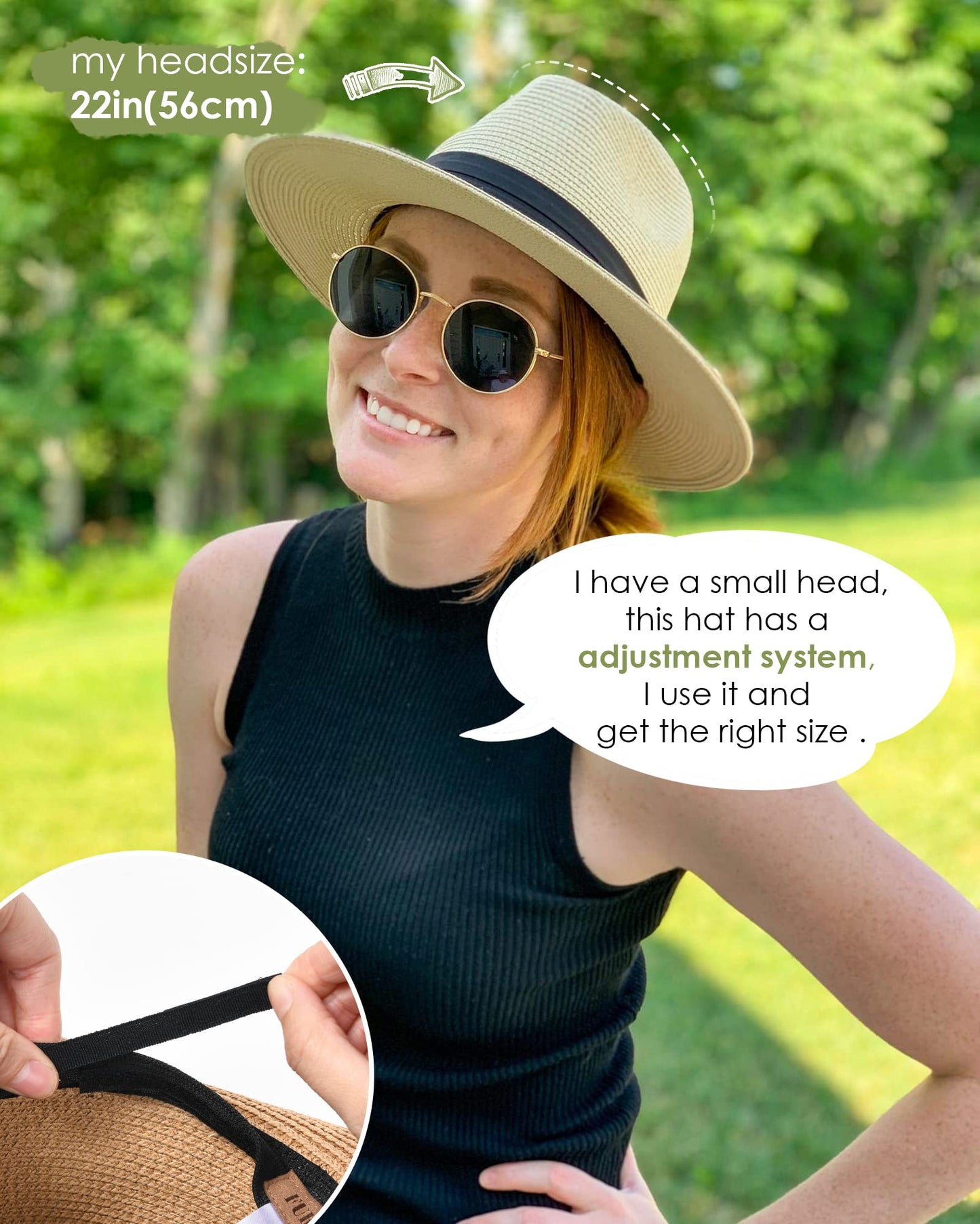 FURTALK Womens Mens Wide Brim Straw Panama Hat Fedora Summer Beach Sun Hats UPF Straw Hat for Women Khaki