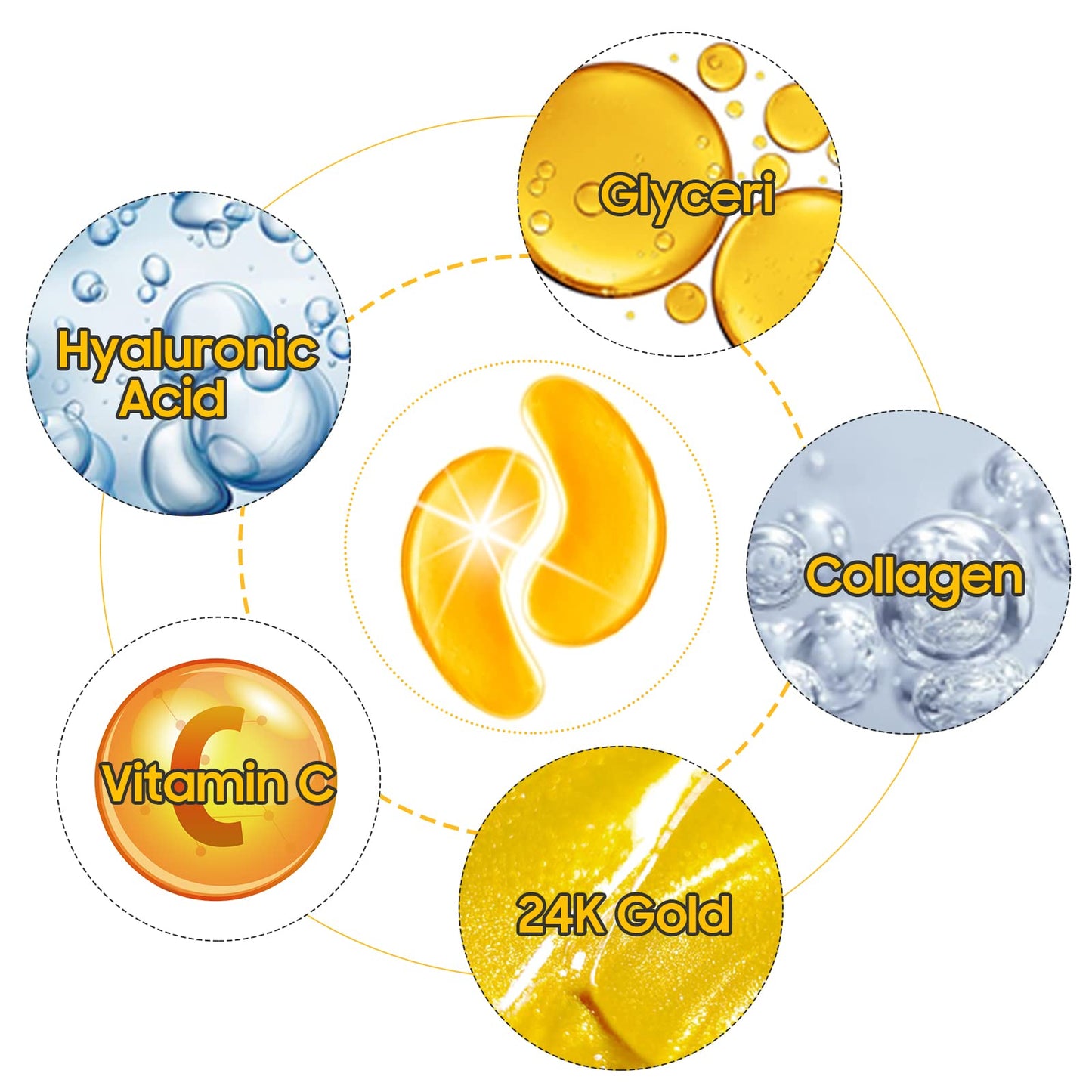 Adofect Collagen Powder Eye Mask 30 Pairs Gold Under Eye Gel Pads, Hyaluronic Acid Under Eye Mask Gel Patches for Puffy Eye Reducing Dark Circles, Eye Bags, Wrinkle, Refresh Your Eyes, Gold