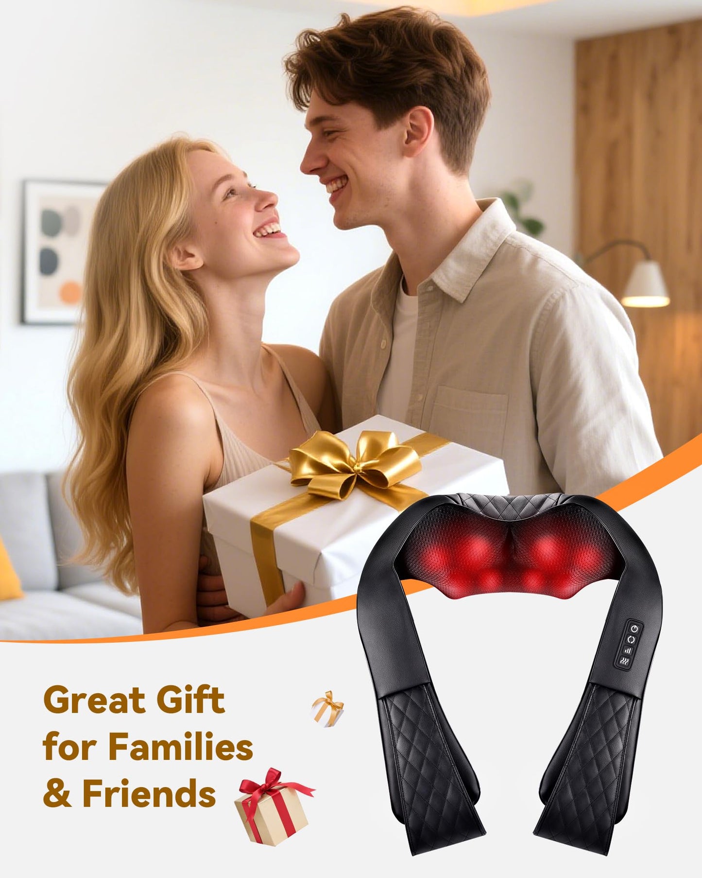 COPYJOY Shiatsu Neck and Back Massager, Corded Electric Neck Massager with Heat for Pain Relief Deep Tissue 4D Kneading Shoulder Massager Pillow for Whole Body Relaxation, Gifts for Mom Dad Women Men