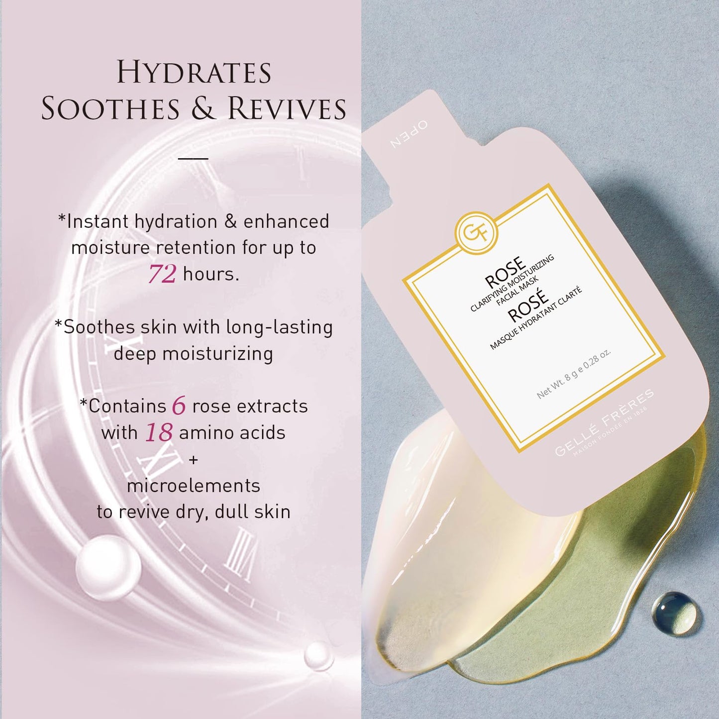 GELLE FRERES Rose Hydrating Soothing Facial Spa Masks, for Dry Skin, 7Packs, Repairing Calming Moisturizing Facials, for All Skin Types