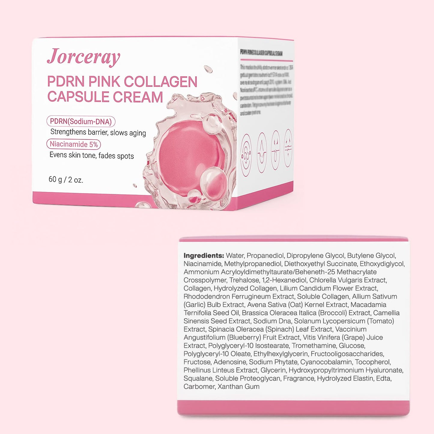 Jorceray PDRN Pink Collagen Capsule Cream –Salmon PDRN -Dual Texture Barrier Repair Moisturizer | Salmon DNA + 5% Niacinamide 2oz