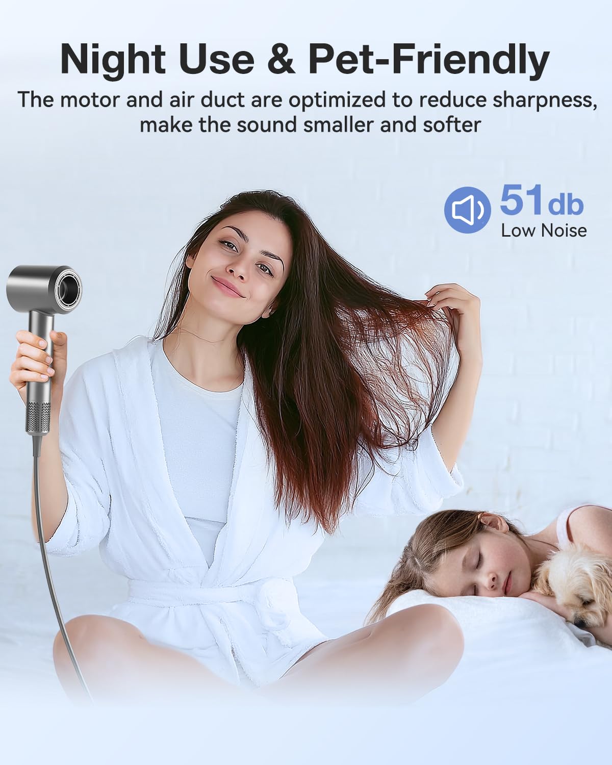 Hair Dryer, High-Speed Ionic Low Noise Blow Dryer with 160000 RPM Motor for Fast Drying, Thermo-Control Portable Hair Blow Dryer with Magnetic Nozzle for Home Travel Salon (Grey)