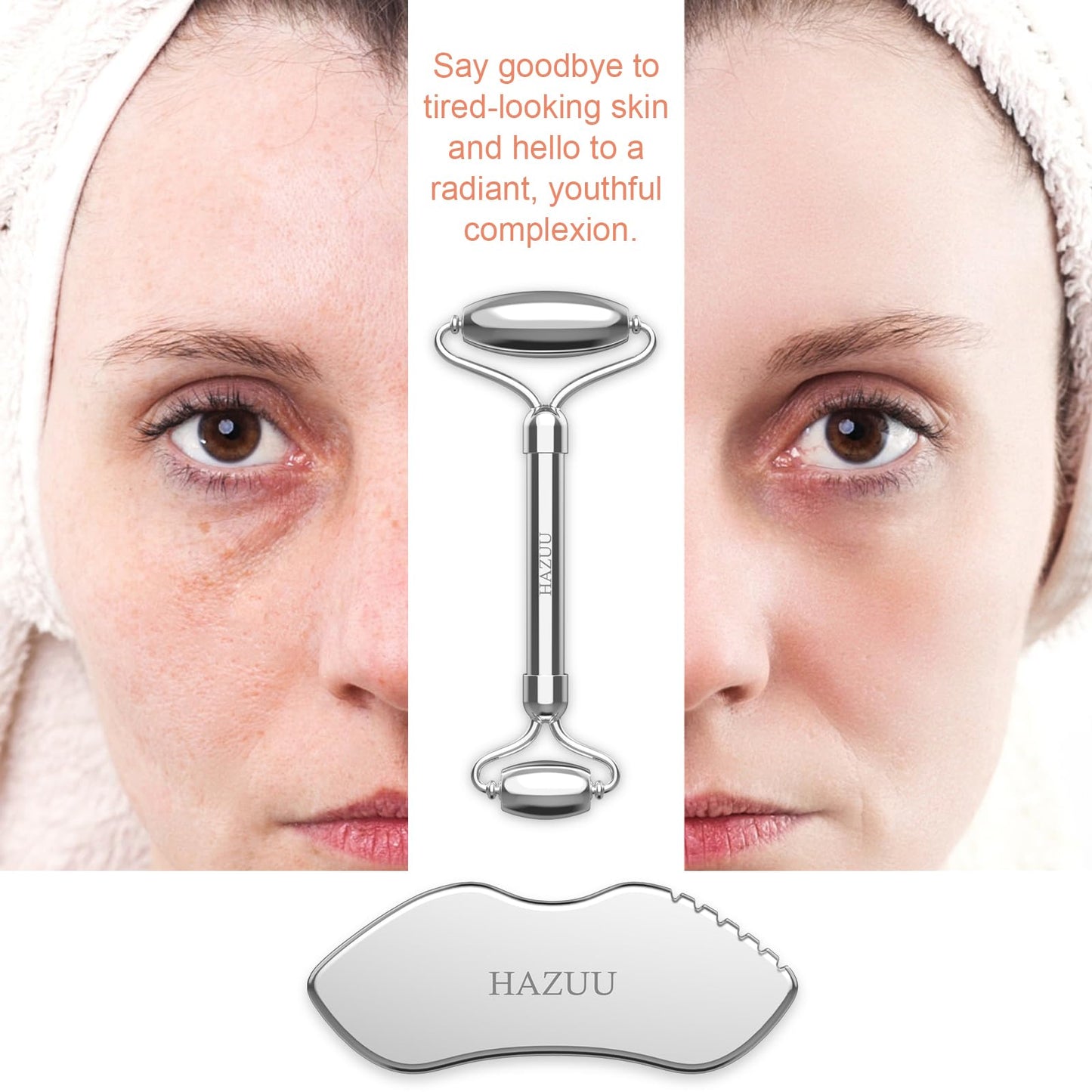 Stainless Steel Gua Sha & Face Rollers - Metal Roller for Eyes & Neck, Anti-Aging Facial Massage Tools, Gua Sha Facial Tool Kit (JGS-1)