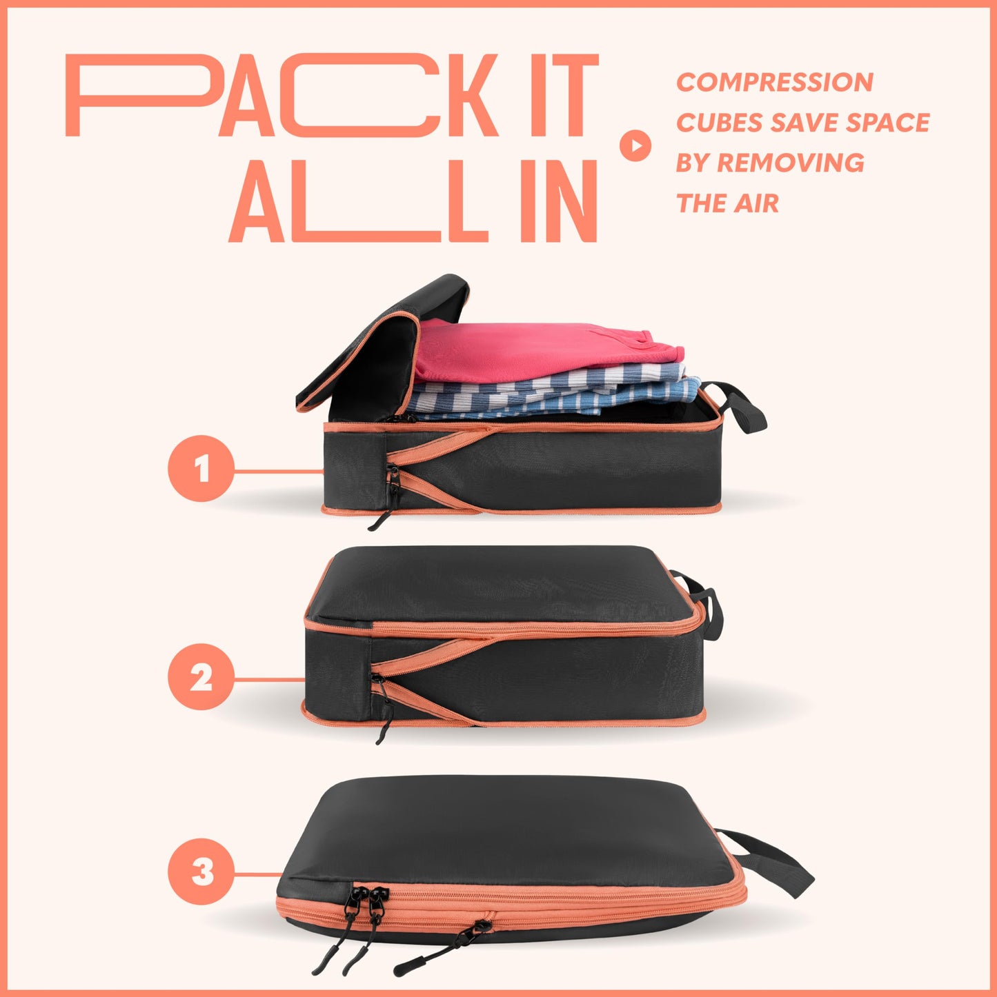 Compression Packing Cubes Travel, 4 Set Packing Cubes for Carry on Suitcase, Suitcase Organizer Bags Set, Compression Bags Travel, Best Travel Packing Cubes Compression - with Inside Pockets