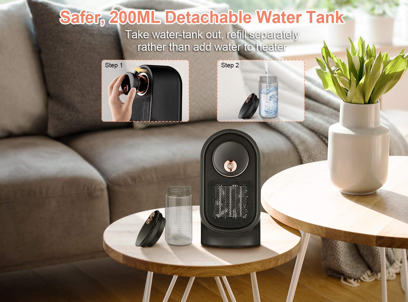 Black+Decker Portable Electric Heater with Humidifier Function, Fast Heating with Widespread Oscillation, Multi-protection, for Office Desk Bedroom Indoor Use