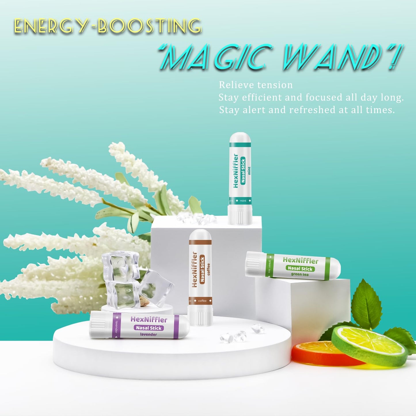 Nasal Stick, Essential Oil Vapor Inhaler, Natural Ingredients, Breathe Freely,Boosts Mood, On-The-Go Portable Nasal Inhaler for Adults, 4Pack(Mint, Lavender, Green Tea,Coffee) (4 Pack Variety)