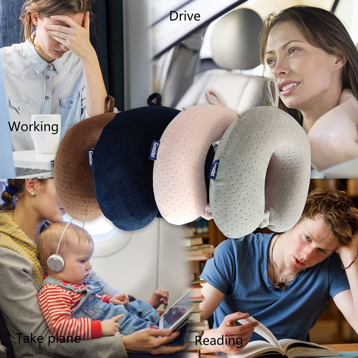 Gosider Memory Foam Travel Pillow, Comfortable Travel Neck Pillow U Shape, Support Neck and Head to Relieve Fatigue, Portable Neck Pillow Suitable for Planes, Trains, Self-Driving Cars