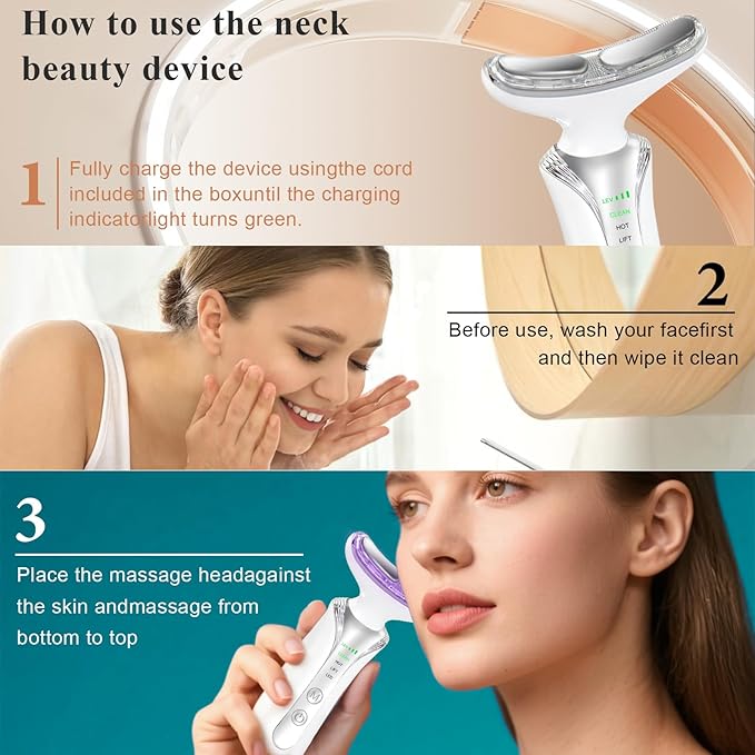 2025 New 7 in 1 Face Massager Tool, Red Light Therapy for Face and Neck, Portable Face Lift Device, Neck Massager for Double Chin Reducer