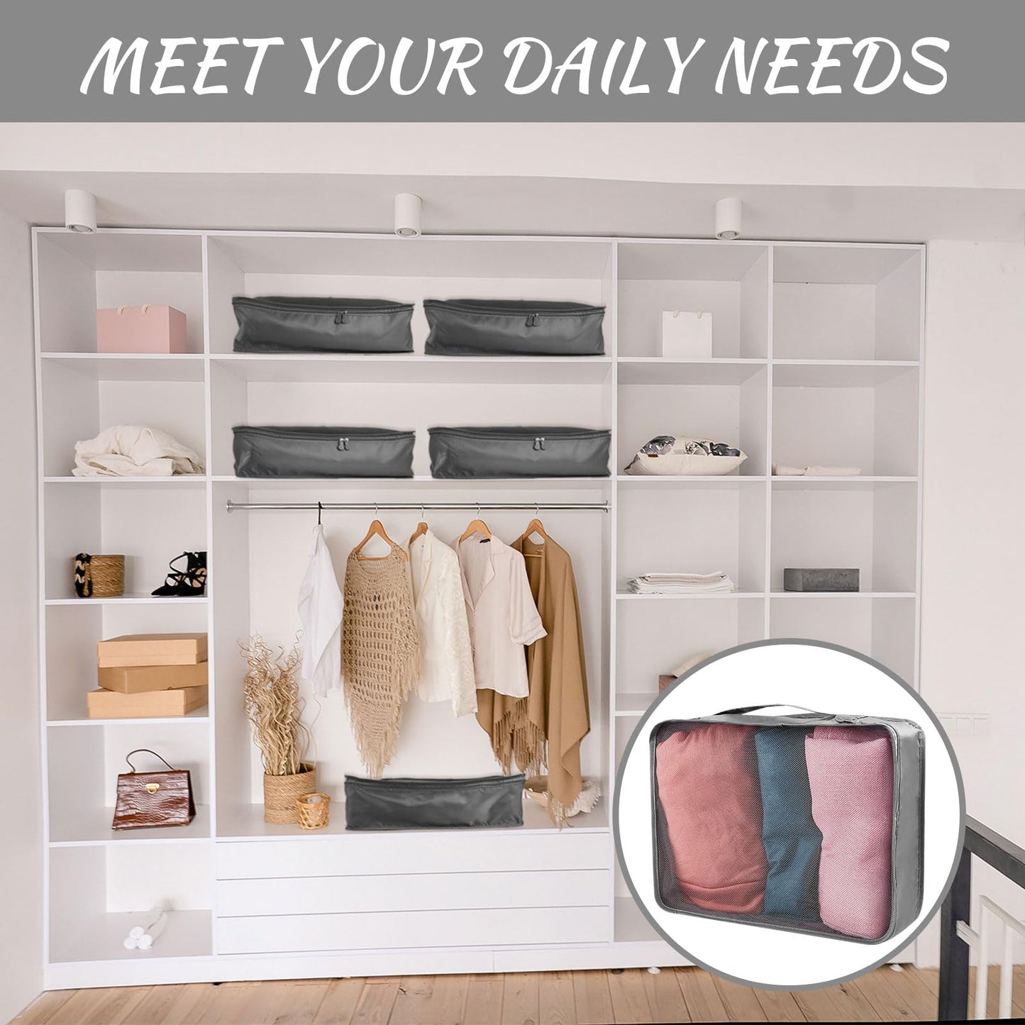 Silkfly 12 Pcs Packing Cubes for Suitcase Travel Luggage Bags Bulk Mesh Organizer Set for Hiking Camping Backpacking Clothes Accessories(Gray)